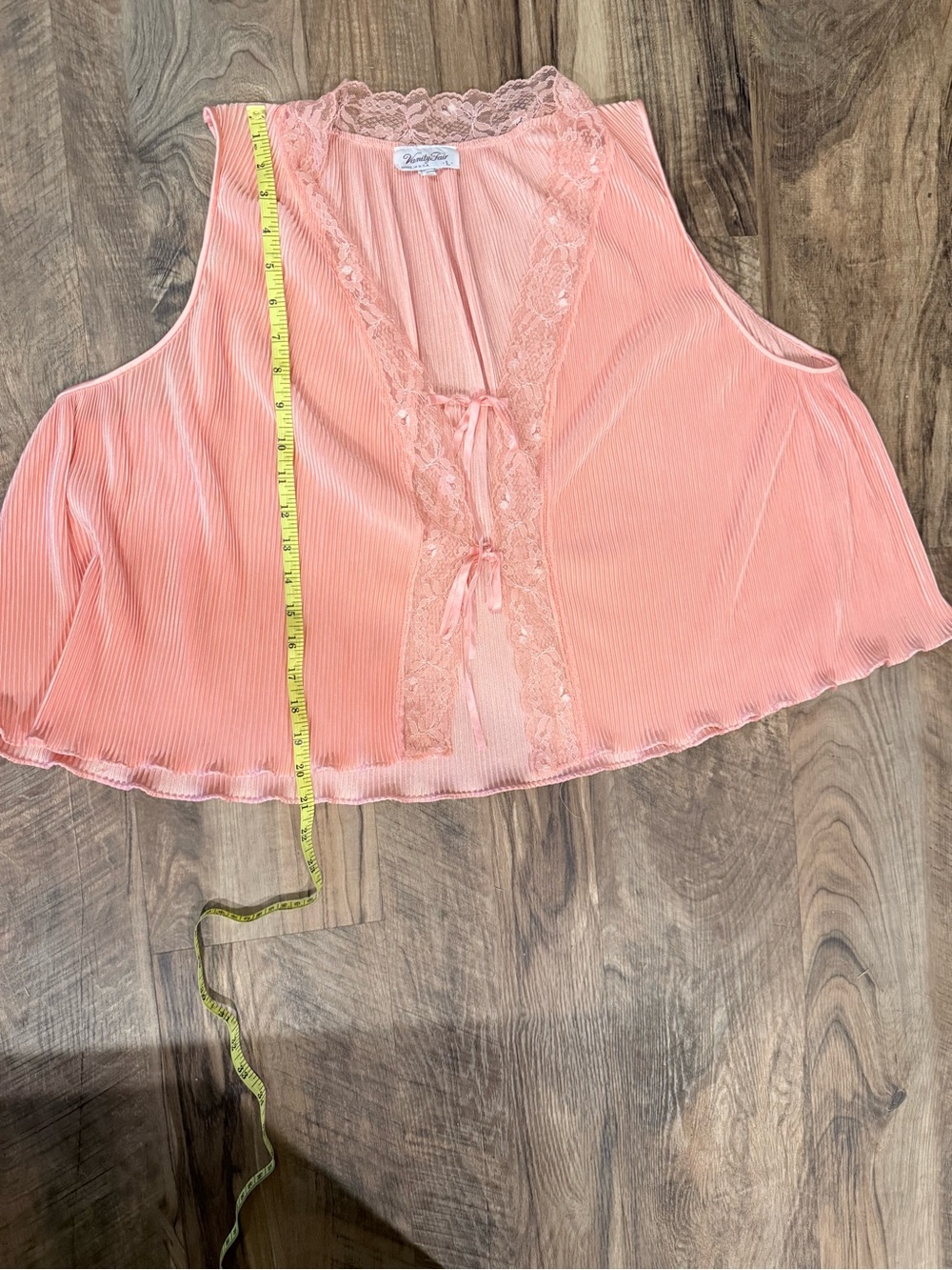 Vanity Fair Peach Lace-Trim Pleated Sleeveless Chemise